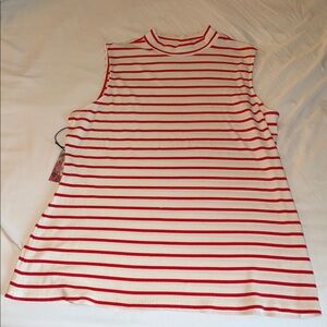 ELLE Women’s Red and White Striped Turtleneck Sleeveless Tank Top Shirt